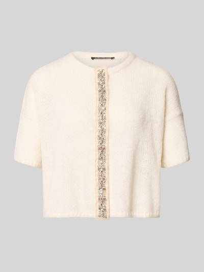 Produktfoto, Strickjacke mit Ziersteinbesatz und 1/2-Arm von Luisa Cerano, Damen, Material-Mix mit Alpaka-Anteil, Cropped, Rundhalsausschnitt.