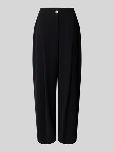Produktfoto, schwarze Relaxed Fit Hose mit Bundfalten von Armani Exchange, Eingrifftaschen, Knopf- und Reißverschluss, glatte Oberfläche