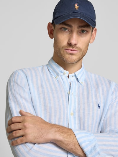 Polo Ralph Lauren Custom Fit Leinenhemd mit Button-Down-Kragen Hellblau 3