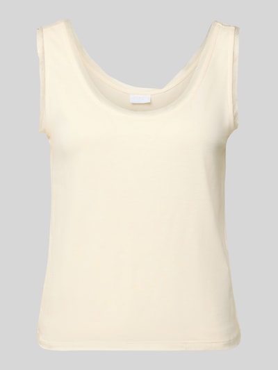 Produktfoto, top z okrągłym dekoltem i lekko zaokrąglonym dołem Tanktop mit Rundhalsausschnitt und abgerundetem Saum od Jake*s Casual, krój loose fit, ozdobne obszycie, długość tyłu w rozmiarze S: 36 cm, jednolity kremowy kolor, gładka tekstura