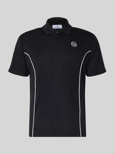 Produktfoto, czarna koszulka polo Regular Fit Poloshirt mit Logo-Stitching Modell 'EGEO' von SERGIO TACCHINI, wyhaftowane logo, krój regular fit, kołnierzyk polo, krótki rękaw, długość tyłu w rozmiarze M: 66 cm