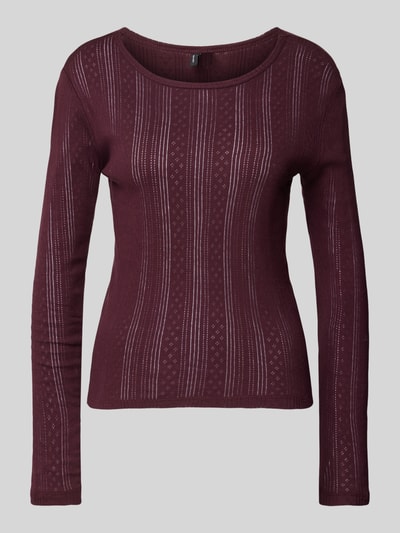 Vero Moda Slim Fit Langarmshirt aus reiner Baumwolle mit feinem Lochmuster Modell 'LISA' Bordeaux 2