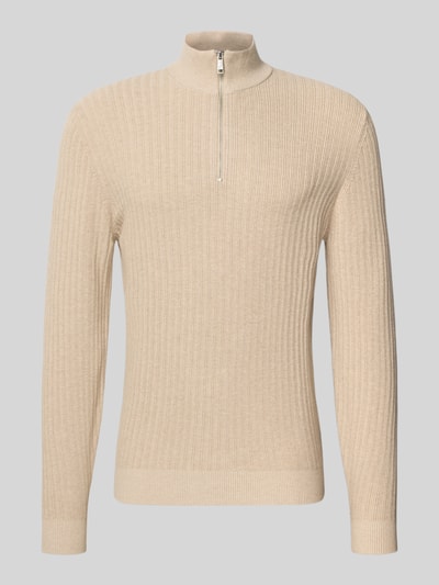 Christian Berg Men Strickpullover mit gerippten Abschlüssen Sand Melange 2