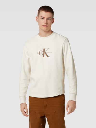 Calvin Klein Jeans Longsleeve in Waffelstruktur mit Label-Stitching Ecru 4