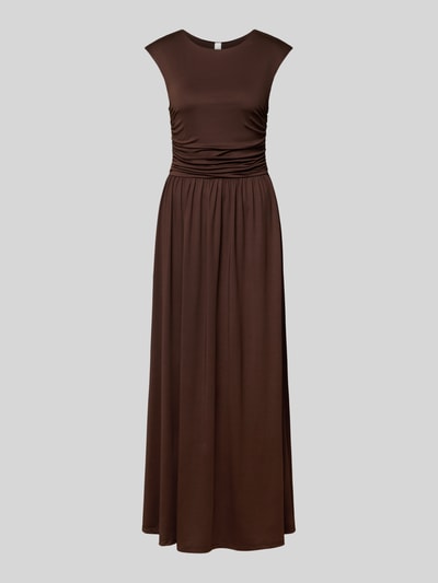 Produktfoto, Maxikleid mit Kappärmeln Modell 'WINJA' von YAS aus braunem Material-Mix mit Stretch-Anteil, taillierter Schnitt, Raffungen