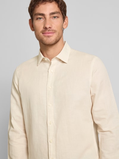 Jake*s Slim Fit Freizeithemd aus Leinen-Baumwoll-Mix Sand 3