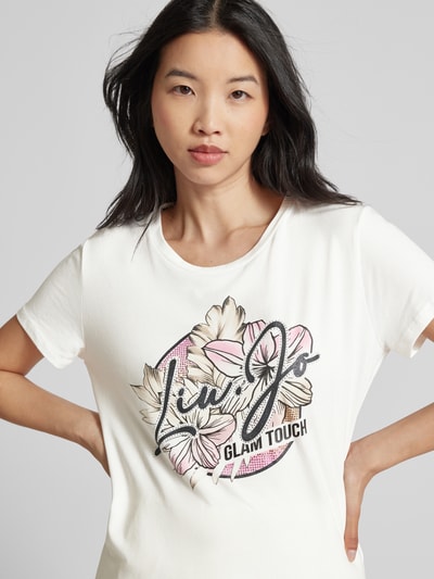 LIU JO SPORT T-Shirt mit Label-Print und Ziersteinbesatz Weiss 3