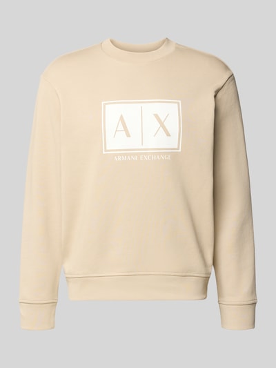 Produktfoto, Sweatshirt mit Logo-Print und Rundhalsausschnitt von ARMANI EXCHANGE in Beige, Reine Baumwolle, Loose-Fit, glatte Textur
