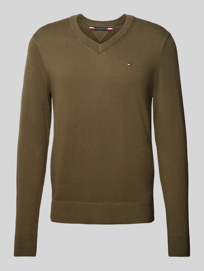 Tommy Hilfiger Gebreide pullover met logostitching, model 'PIMA' Olijfgroen - 2