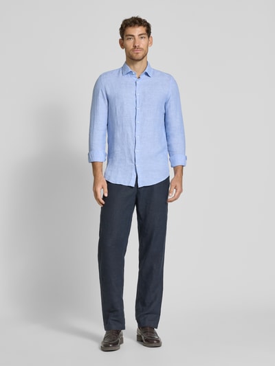 SEIDENSTICKER Slim Fit Business-Hemd aus Leinen mit Kentkragen Bleu 1