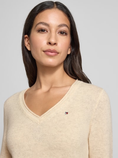 Tommy Hilfiger Slim fit gebreide pullover van zuivere wol  Zand - 3