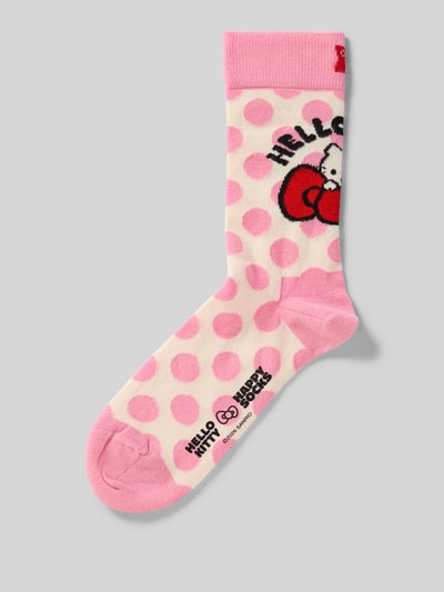 Produktfoto, Socken aus Baumwoll-Mix Modell 'HELLO KITTY' von Happy Socks, różowe grochy, elastische rippenbündchen, label-detail