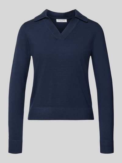 Productfoto, Regular Fit Longsleeve uit viscosemix met polo-kraag van Christian Berg Woman, marineblauw, gebreide look, getailleerd