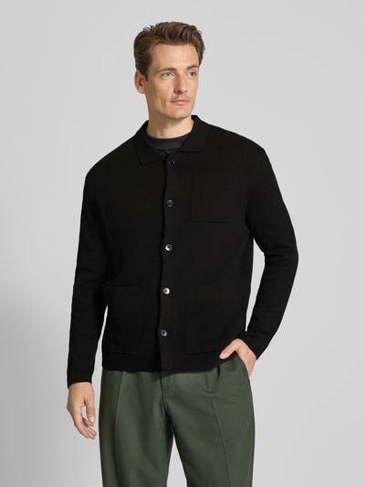 SELECTED HOMME Relaxed fit gebreid jack van katoenmix, model 'MIKE' Zwart - 4