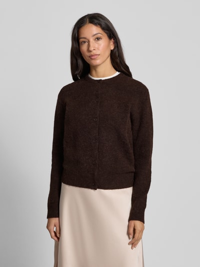 Samsøe Samsøe Kardigan z mieszanki wełny z okrągłym dekoltem Czekoladowy melanż 4