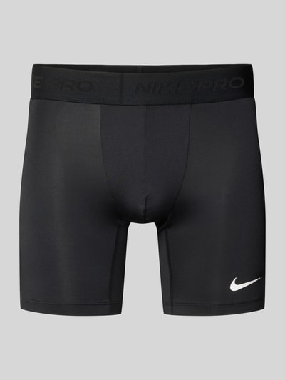 Produktfoto, Radlerhose mit elastischem Bund von NIKE TRAINING in Schwarz, körpernahe Passform aus Material-Mix mit Stretch-Anteil, Label-Details.