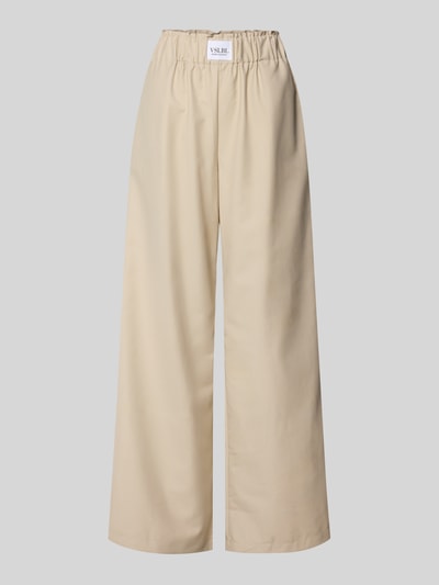 Produktfoto, Wide Leg Hose aus Viskose-Mix Modell 'TOSCA' von VILLA SOPHIE in uni Beige mit elastischem Bund und seitlichen Eingrifftaschen