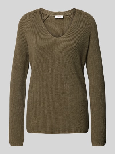 s.Oliver RED LABEL Regular Fit Strickpullover mit V-Ausschnitt und Raglan-Ärmeln Dunkelgruen 1