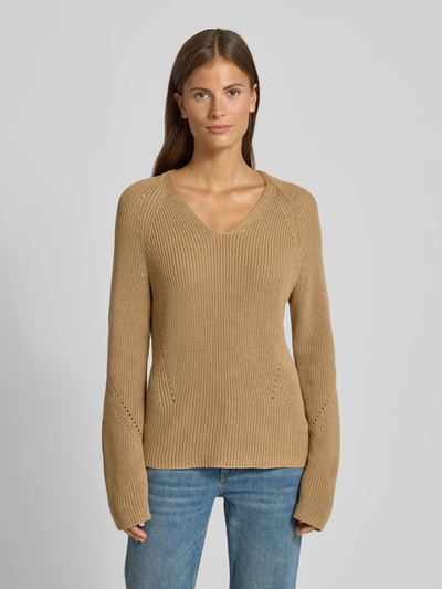 BOSS Orange Regular Fit Strickpullover aus reiner Baumwolle Hellbraun 4
