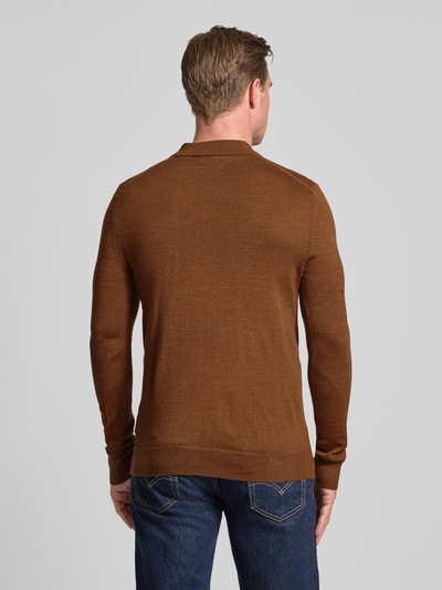 Christian Berg Men Slim fit gebreide pullover van wolmix Cognac gemêleerd - 5