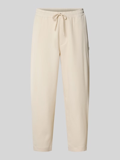 Produktfoto, Hose mit elastischem Bund in Plissee-Optik von REVIEW aus Material-Mix mit Stretch-Anteil in Beige, Regular-Fit, feine Struktur