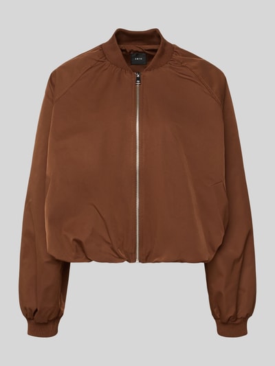 Produktfoto, Blouson mit elastischen Ärmelabschlüssen und Reißverschluss von Zero in Braun, Loose-Fit, glatte Struktur, kurzer Stehkragen, Raglanärmel, Rückenlänge bei Größe 36: 52 cm, Schulterbreite: 40 cm, Brustweite: 50 cm, Ärmellänge: 55 cm