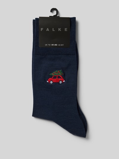 Falke Socken aus Schurwoll-Mix mit Motiv-Stitching Dunkelblau 3
