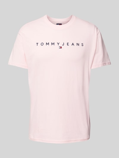 Tommy Jeans Regular Fit T-Shirt aus reiner Baumwolle mit Label Stitching Pink 2