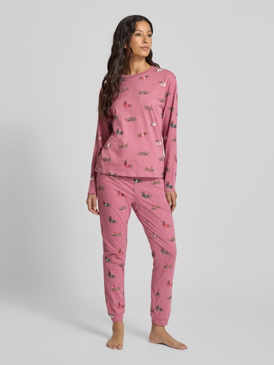 Jake*s Casual Pyjamabroek met elastische band en tunnelkoord Oudroze gemêleerd - 1