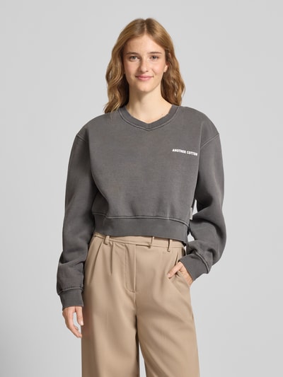 ANOTHER COTTON LAB Sweatshirt mit Label-Print Modell 'Always Late' Mittelgrau 4