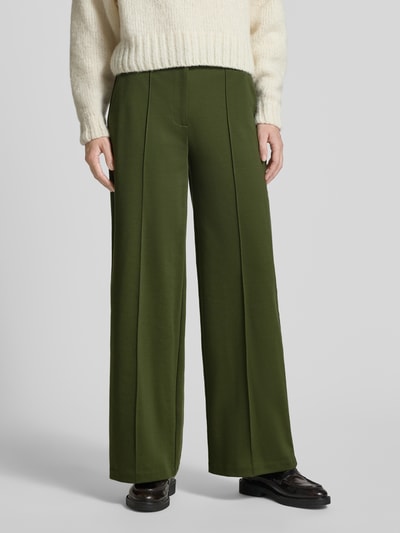 ICHI Wide leg stoffen broek met vaste persplooien, model 'KATE' Kaki - 4