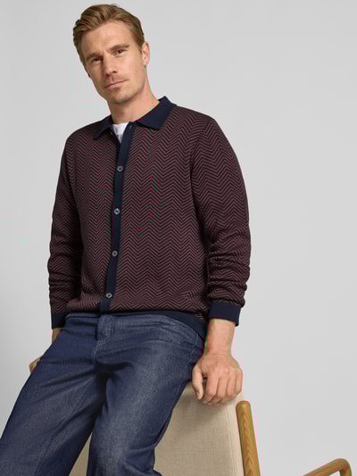 Christian Berg Men Regular fit gebreid jack met platte kraag Metallic rood - 3