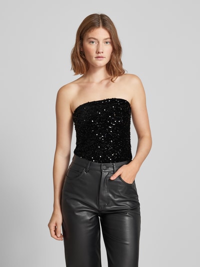 Pieces Slim Fit Tube Top mit Pailletten Modell 'KAM' Black 4