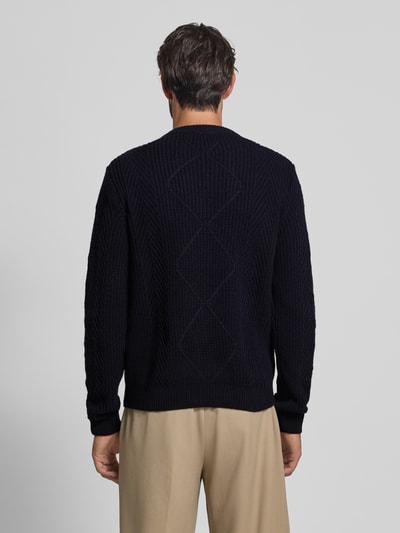 Manuel Ritz Gebreide pullover met kabelpatroon en ronde hals Marineblauw - 5