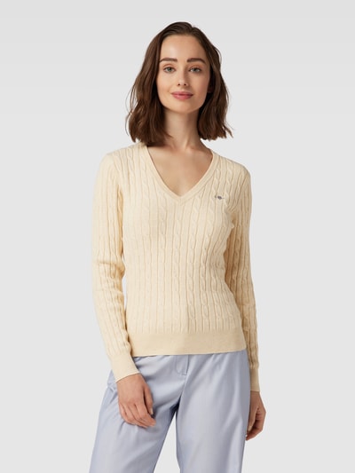 Gant Gebreide pullover met kabelpatroon Zand - 4