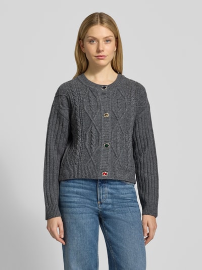 Liu Jo White Strickjacke mit gerippten Abschlüssen Mittelgrau 4