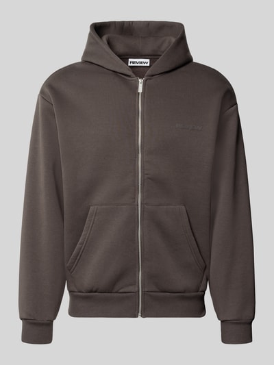 REVIEW Relaxed Fit Sweatjacke aus Baumwoll-Mix mit Label-Detail Dunkelbraun 2