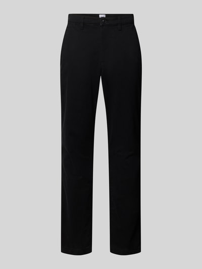Produktfoto, Slim Fit Chino mit Eingrifftaschen von GAP aus schwarzem Baumwoll-Elasthan-Mix mit Knopf-Reißverschluss, glatte Struktur.
