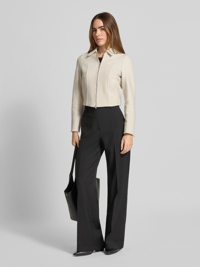 Marc Cain Żakiet o kroju regular fit z żywej wełny z zamkiem błyskawicznym dwustronnym Piaskowy 1