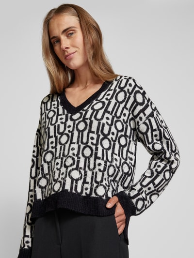 Liu Jo White Gebreide pullover van alpacamix met logomotief Zwart - 3