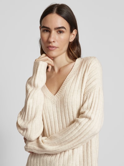 Vila Gebreide pullover met V-hals, model 'MIRAZ' Beige - 3