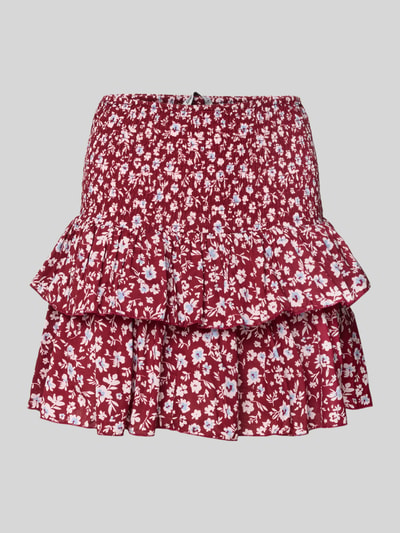 Produktfoto, Ausgestellter Mini-Rock mit Volants Modell 'ZOEY' van Only, all-over bloemenmotief, uitlopend, regular fit, minilengte, gesmokte boord, volantdetails, puur katoen, rood en wit met florale print