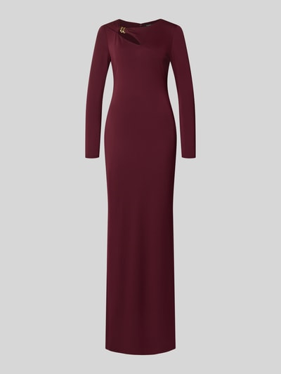 Produktfoto, Abendkleid mit Cut Out und Knotendetail Modell 'BURLINCE' von Lauren Ralph Lauren in Bordeaux, Material-Mix mit Stretch-Anteil, gerader Schnitt