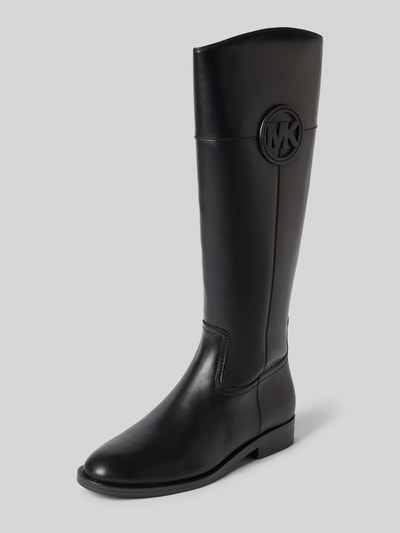 Produktfoto, Stiefel aus Leder mit Label-Detail Modell 'KIMMEE' von MICHAEL Michael Kors, czarny, zaokrąglony nosek, zamek, wysokość obcasa w rozmiarze 40: 3 cm, wysokość cholewki w rozmiarze 40: 41 cm, szerokość w rozmiarze 40: 18 cm