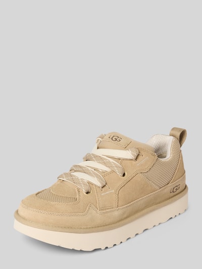 Produktfoto, Sneaker aus Leder-Textil-Mix Modell 'LOWMEL' von UGG in Beige mit Abgerundete-Spitze, Schnürung, Label-Details, 4 cm Absatzhöhe, 9 cm Schafthöhe, 8 cm Schaftweite, Herren Sneaker
