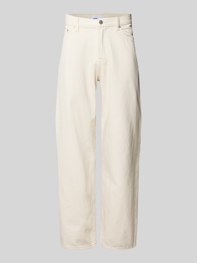 Produktfoto, Loose Straight Fit Jeans mit Eingrifftaschen Modell 'TED' von Jack & Jones aus Reine Baumwolle in heller Farbe, sichtbare Struktur. Kontext: Herren Jeans, Bundweite 45 cm, Innenbeinlänge 77 cm bei Größe 32/32.