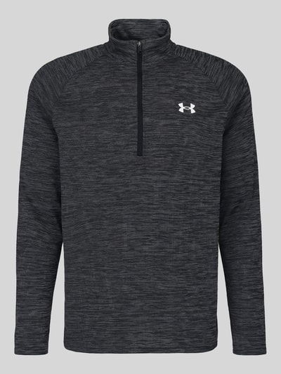 Produktfoto, Regular Fit Sport-Langarmshirt mit Label-Print von Under Armour in dunklem Grau mit feiner Struktur und Reißverschluss.