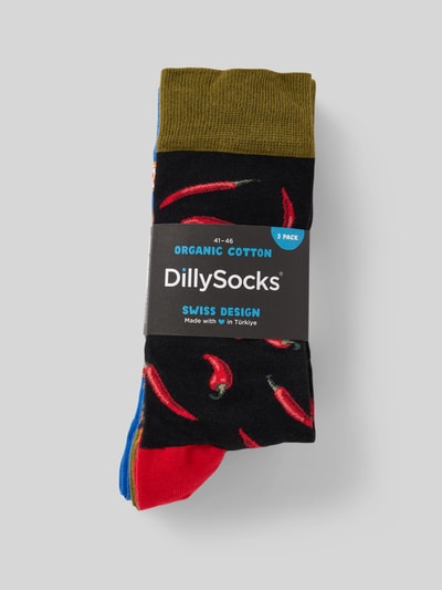 DillySocks Sokken met motiefstitching in een set van 3 paar, model 'Food Enthusiast' Marineblauw - 3