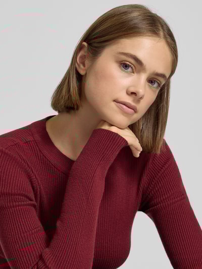 Pieces Slim Fit Strickpullover aus Viskose-Mix Modell 'MIRA' Dunkelrot 3