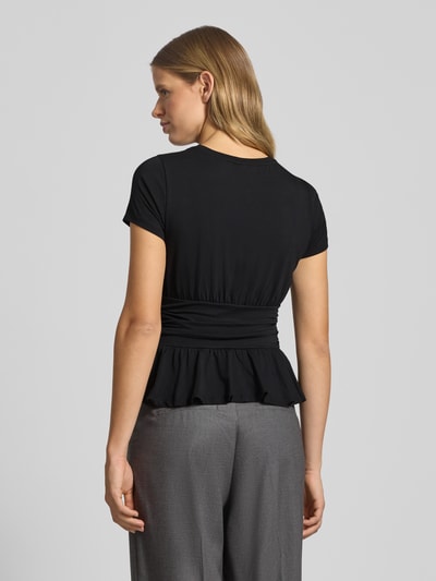 Gina Tricot T-shirt z prążkowanym okrągłym dekoltem Czarny 5